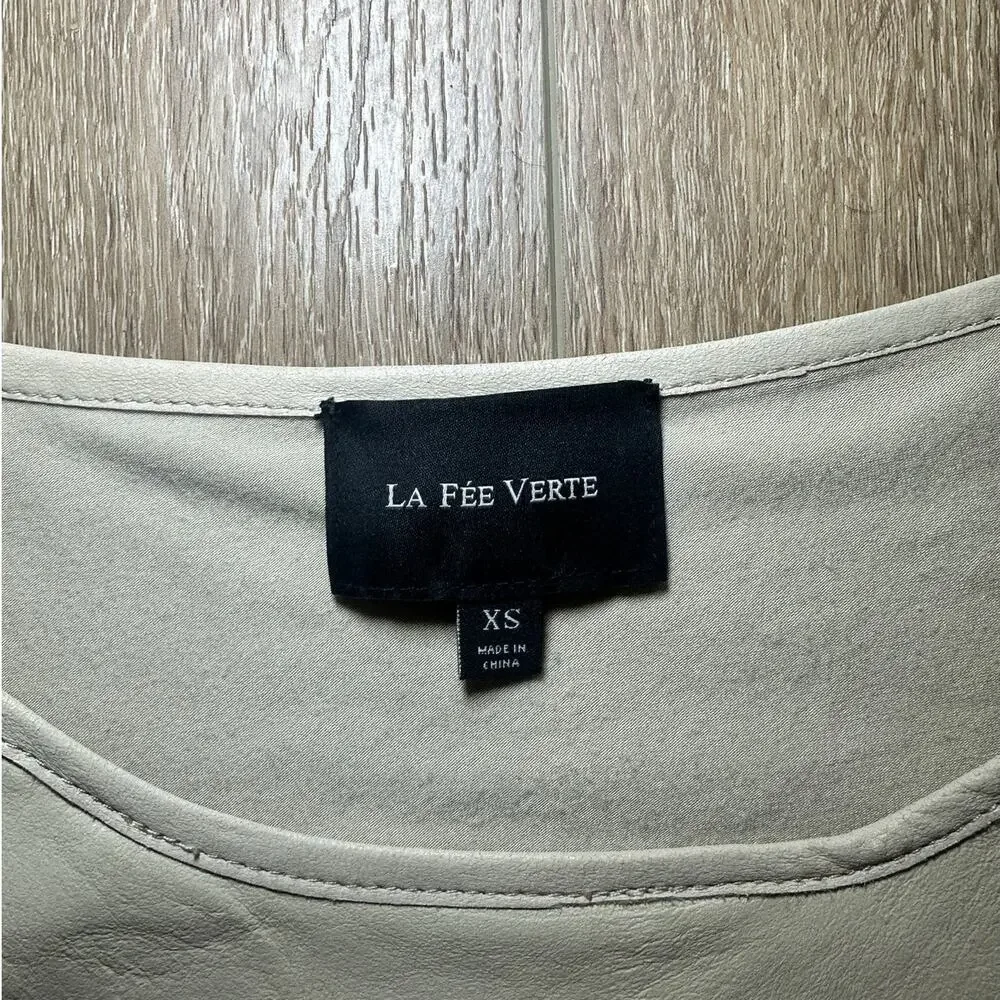 La Fee Verte Anthropologie Tan Leather Top XS Minimalist Workwear Western - Picture 3 of 8